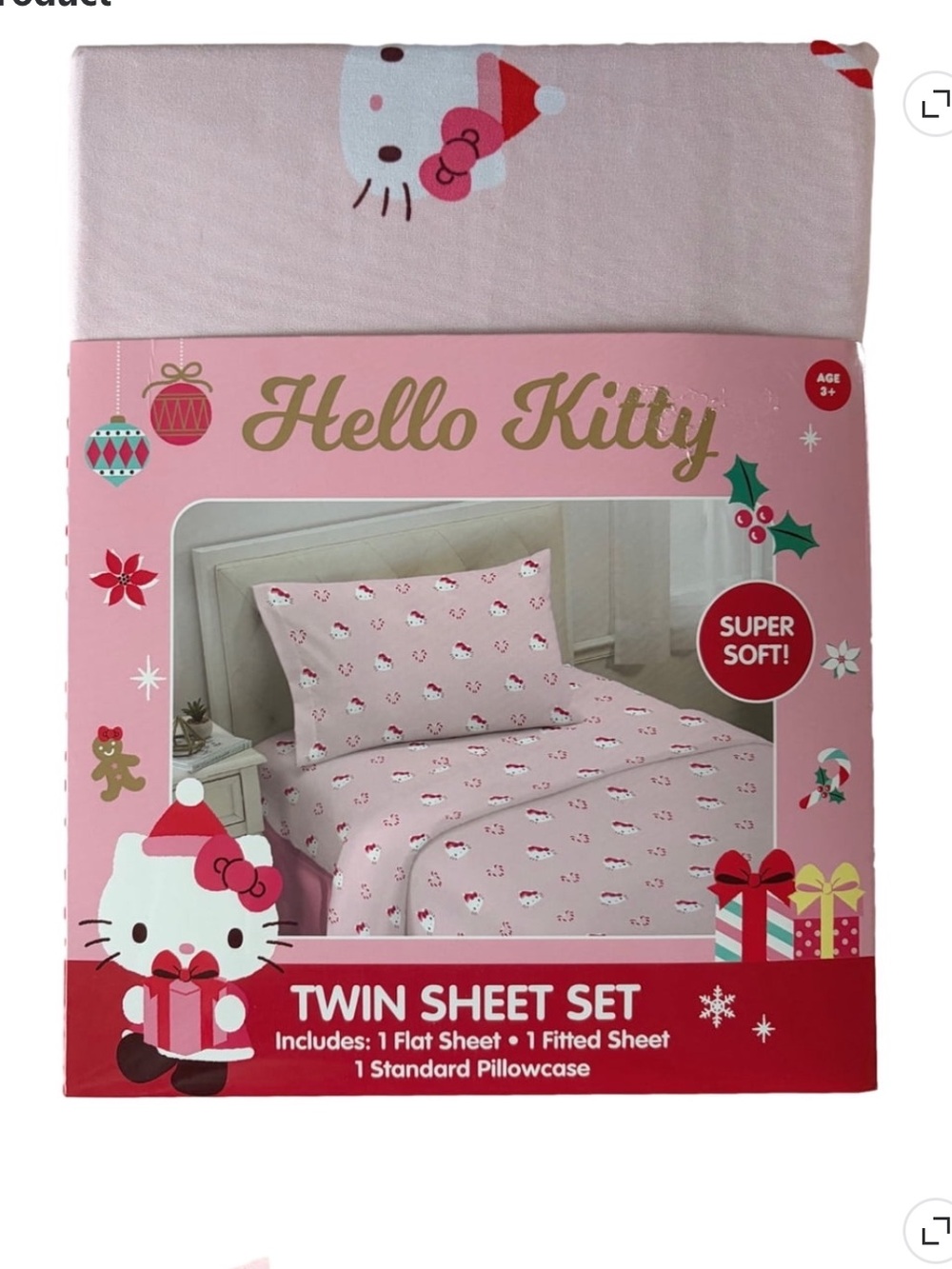 Holiday Hello Kitty Kids Twin Sheet Set-Christmas Bed Sheets - Picture 3 of 5